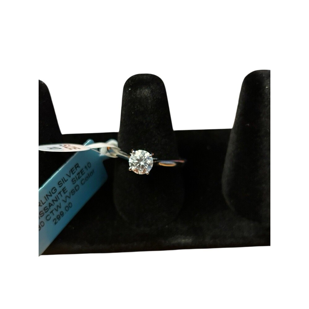 Sterling Silver Moissanite Solitaire Engagement Ring 0.80 CTW VVS D Size 10